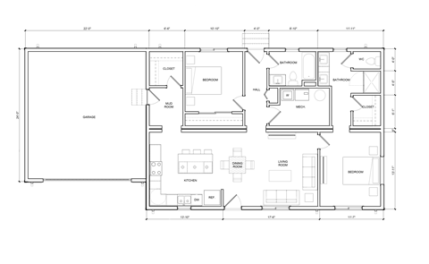 Floor plan for 2 beds, 2 baths, 1248 sqft